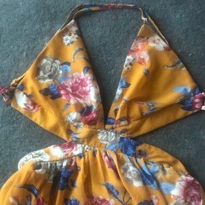 Long yellow, floral pattern dress
